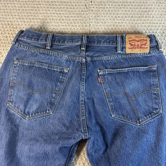 Levis 501 Blue Jeans Mens 40x32 Blue Button Fly‎ Straight Leg Denim - Picture 1 of 7